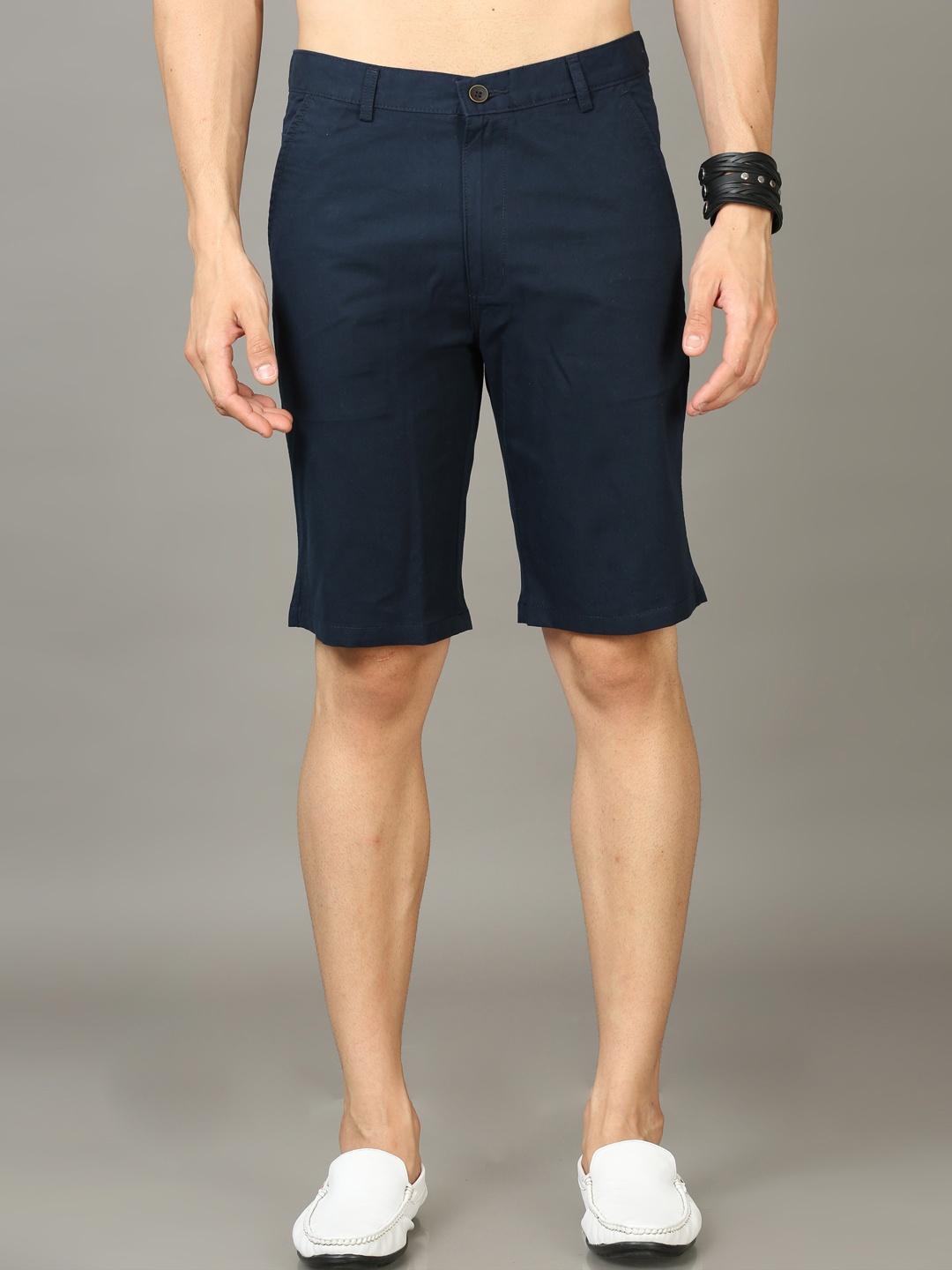 

Bushirt Men Mid-Rise Pure Cotton Shorts, Navy blue
