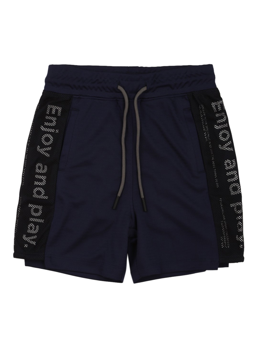 

Peter England Boys Typography Printed Mid Rise Shorts, Navy blue