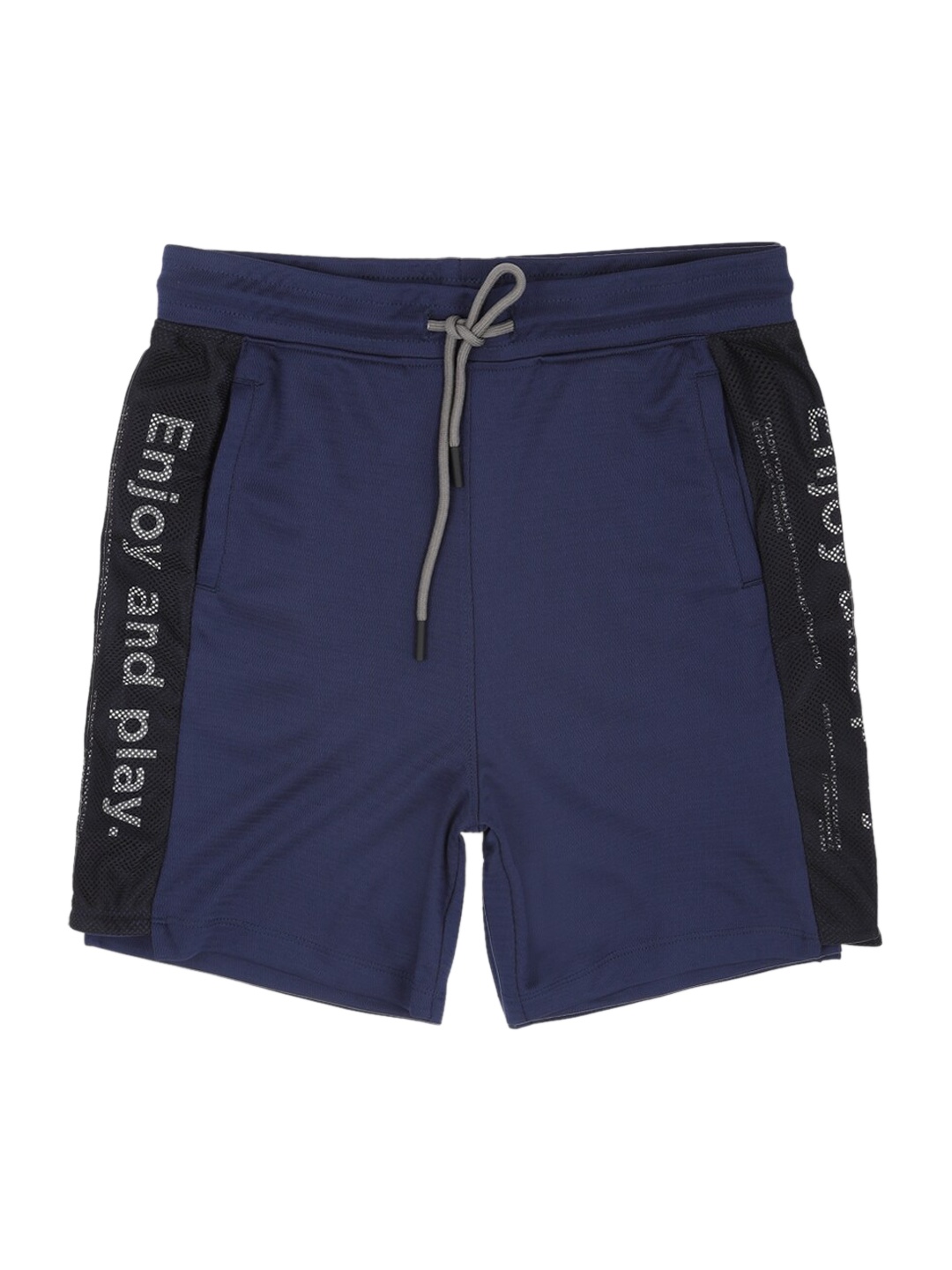 

Peter England Boys Typography Printed Mid Rise Shorts, Navy blue