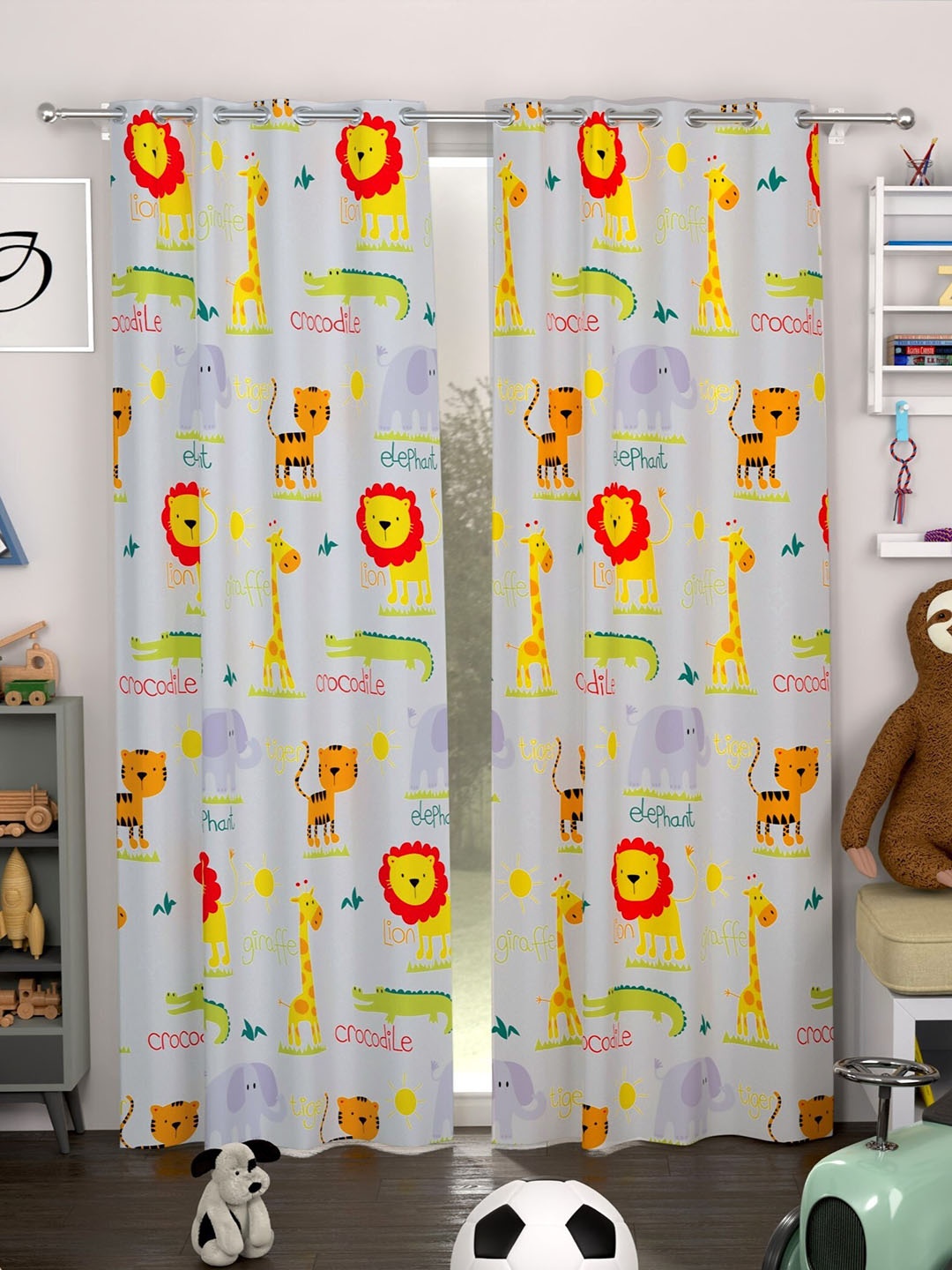 

CHHAVI INDIA 2 Pieces Yellow & Red Quirky Sheer Door Curtains