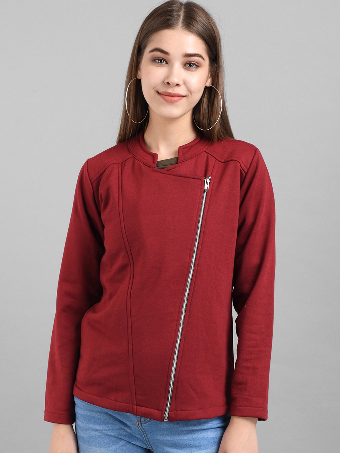 

BAESD Women Mandarin Collar Fleece Tailored Jacket, Maroon