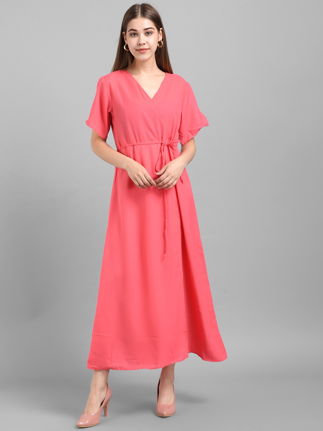 

BAESD V-Neck Slit Sleeve Maxi Dress, Pink