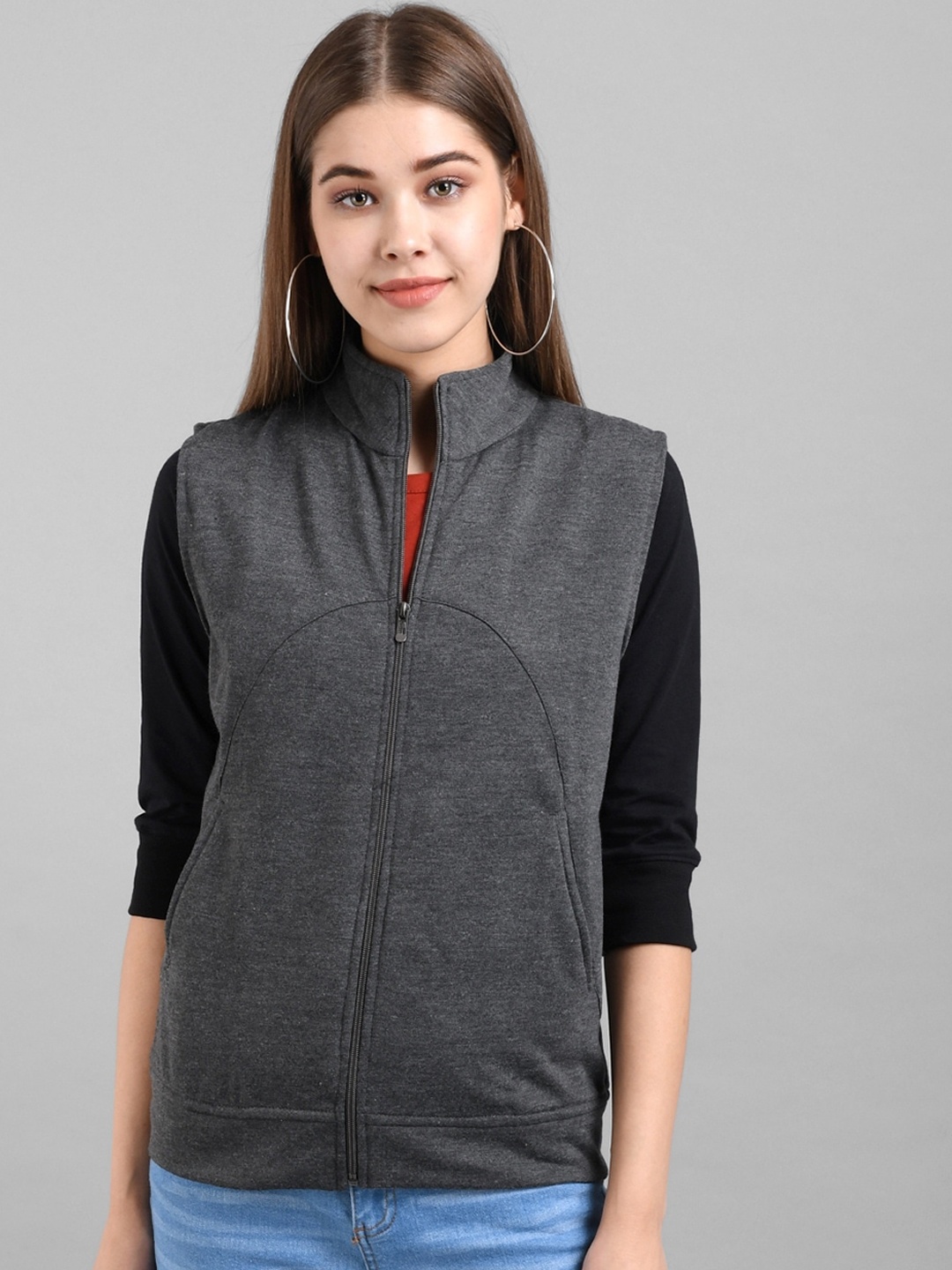 

BAESD Women Sleeveless Fleece Bomber Jacket, Grey