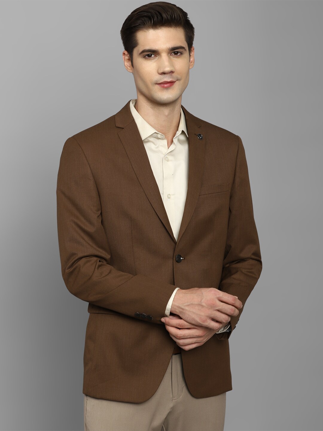 

Allen Solly Self Design Slim Fit Single-Breasted Formal Blazer, Brown