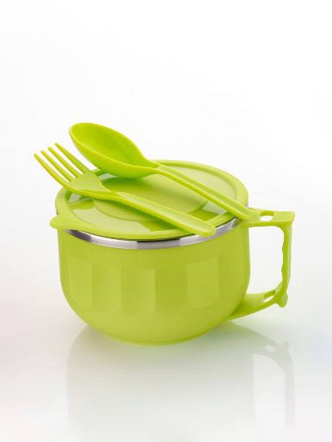 

TRM Green Plastic Glossy Soup Bowl With Spoon Holder & Lid 650 ml