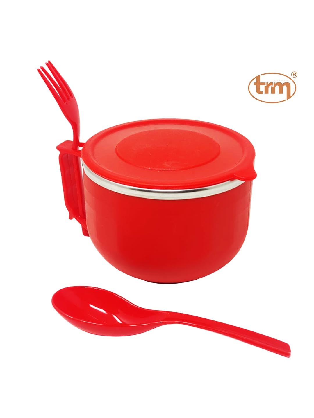 

TRM Red Plastic Matte Soup Bowl With Spoon Holder & Lid 650 ml