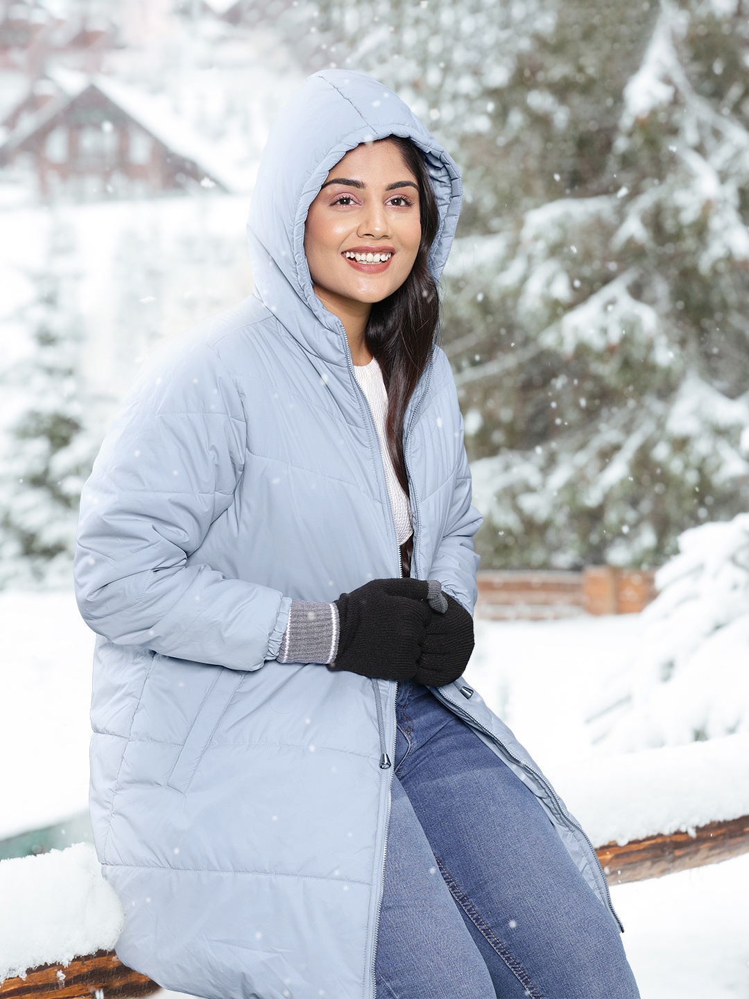 

Sztori Women Plus Size Longline Puffer Jacket, Blue