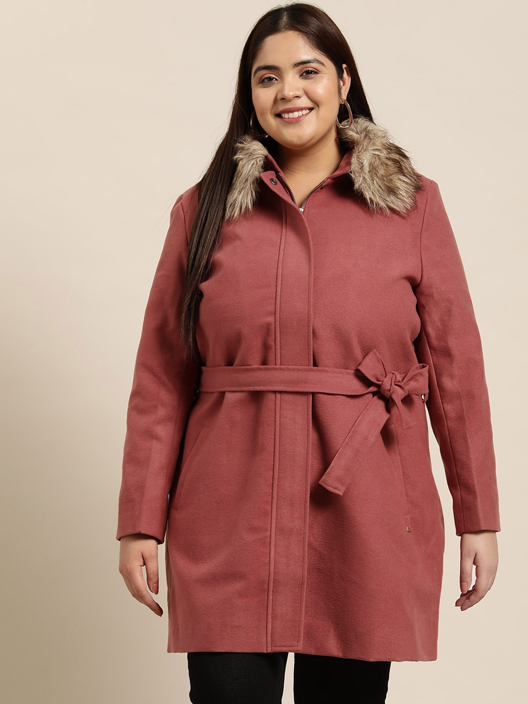 

Sztori Women Plus Size Faux Fur Detail Longline Parka Coat, Rose