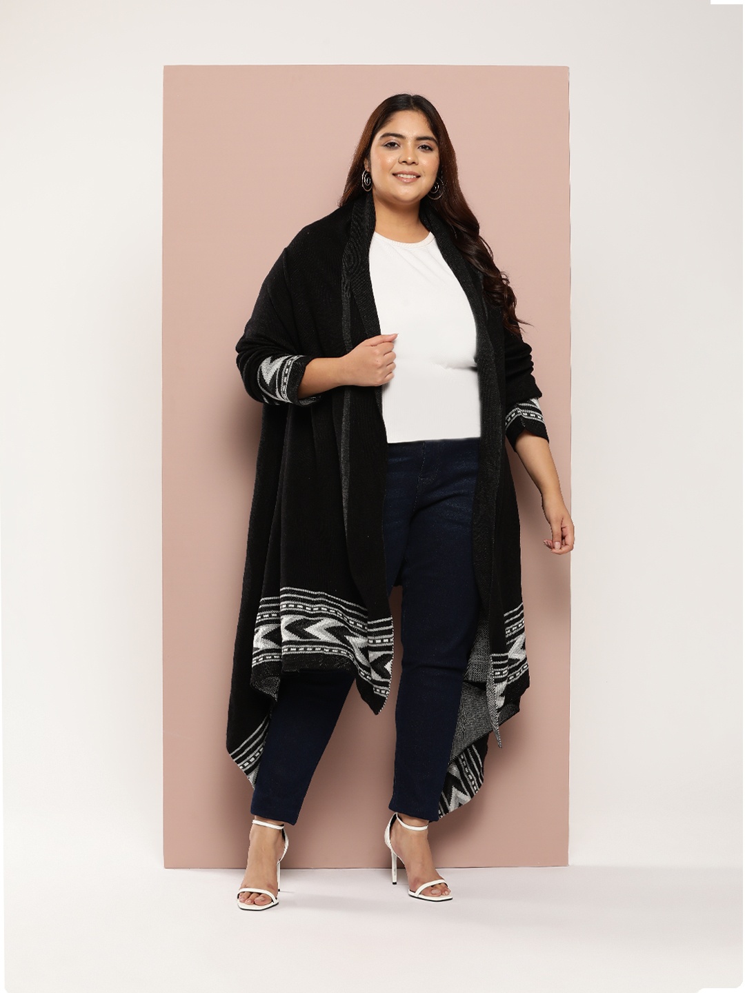 

Sztori Plus Size Longline Front-Open Acrylic Sweater, Black