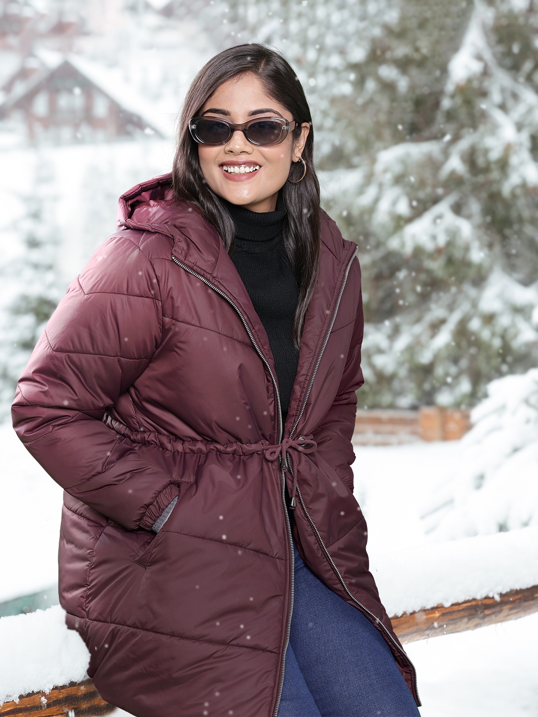 

Sztori Women Plus Size Longline Puffer Jacket, Burgundy