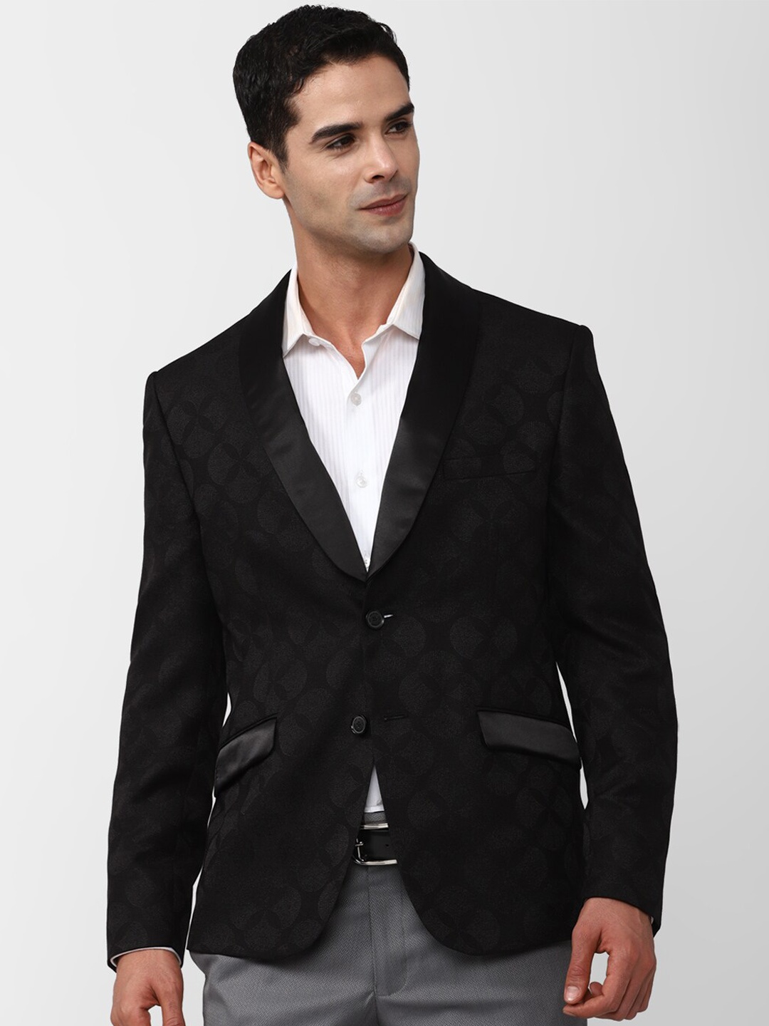 

V Dot Super Skinny Fit Single-Breasted Party Blazer, Black