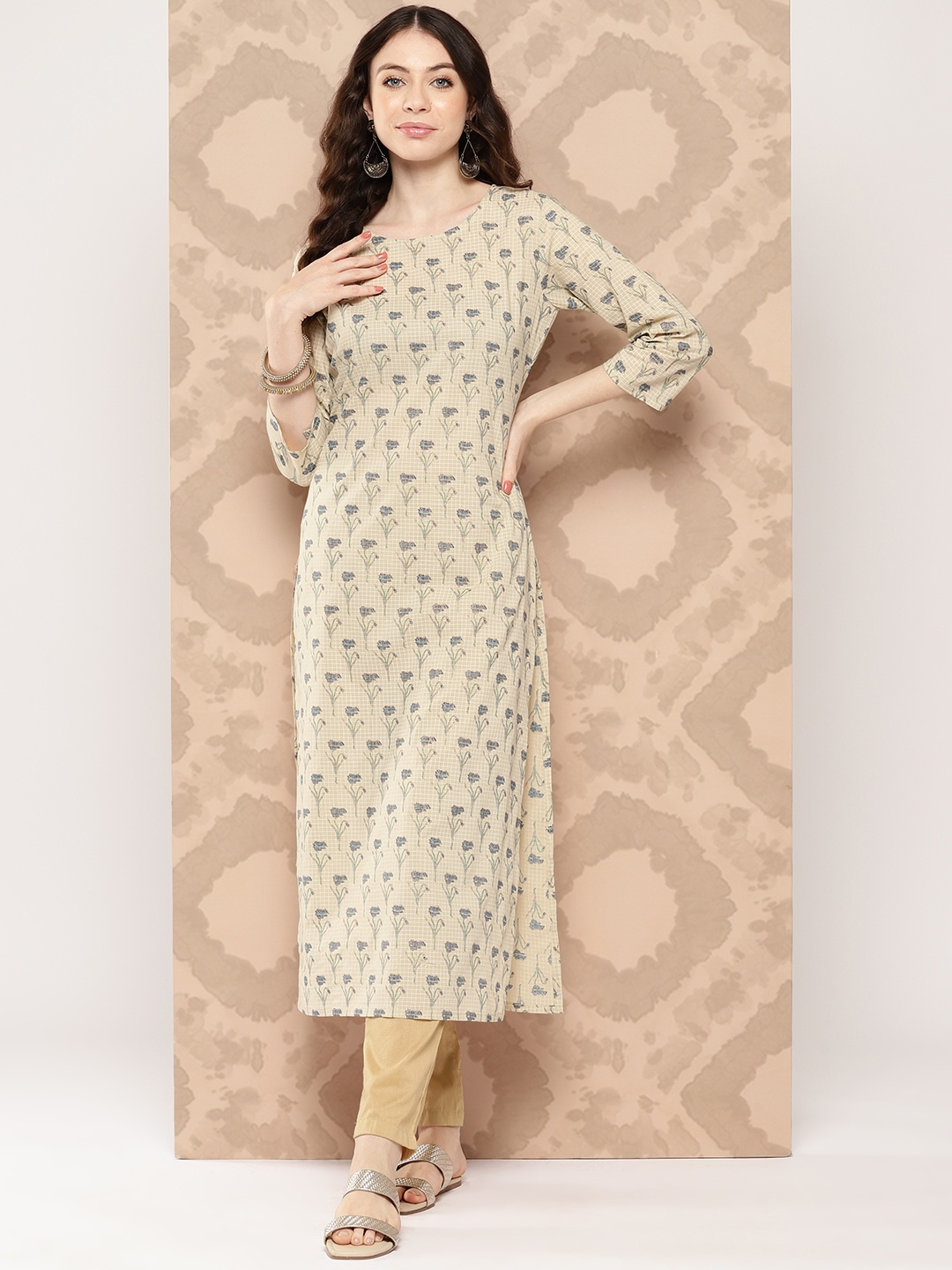 

Nayo Floral Printed Pure Cotton Kurta, Cream