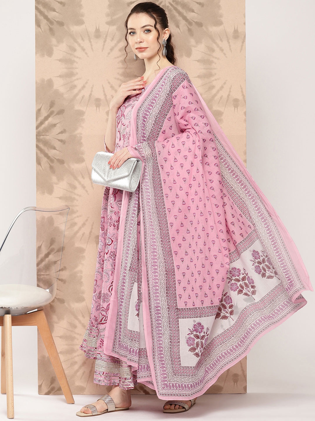 

Nayo Floral Printed Gotta Patti Pure Cotton Kurta with Trousers & Dupatta, Pink