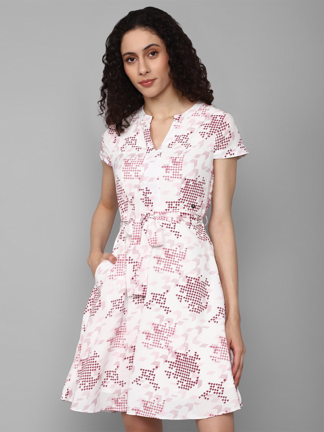 

Allen Solly Woman Abstract Printed Notched Neck A-Line Dress, White