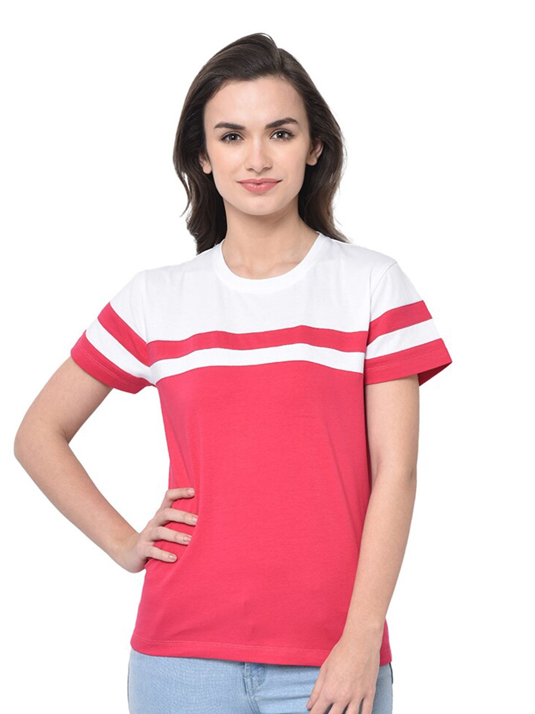 

GLITO Colourblocked Relaxed Fit Cotton T-shirt, Pink