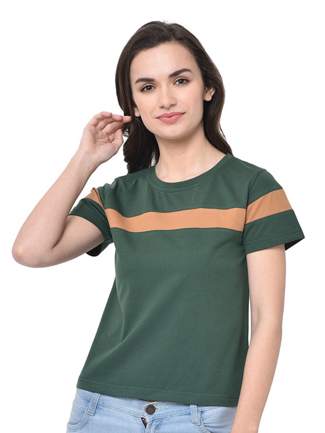 

GLITO Colourblocked Relaxed Fit Cotton T-shirt, Green