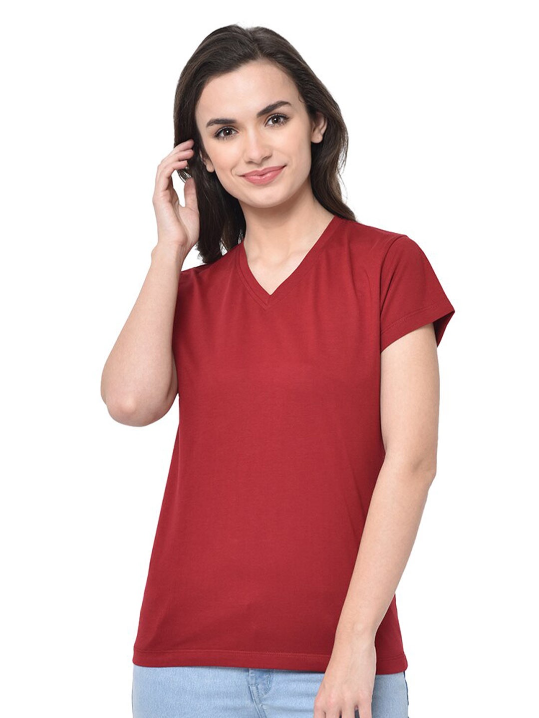 

GLITO V-Neck Relaxed Fit Cotton T-shirt, Maroon