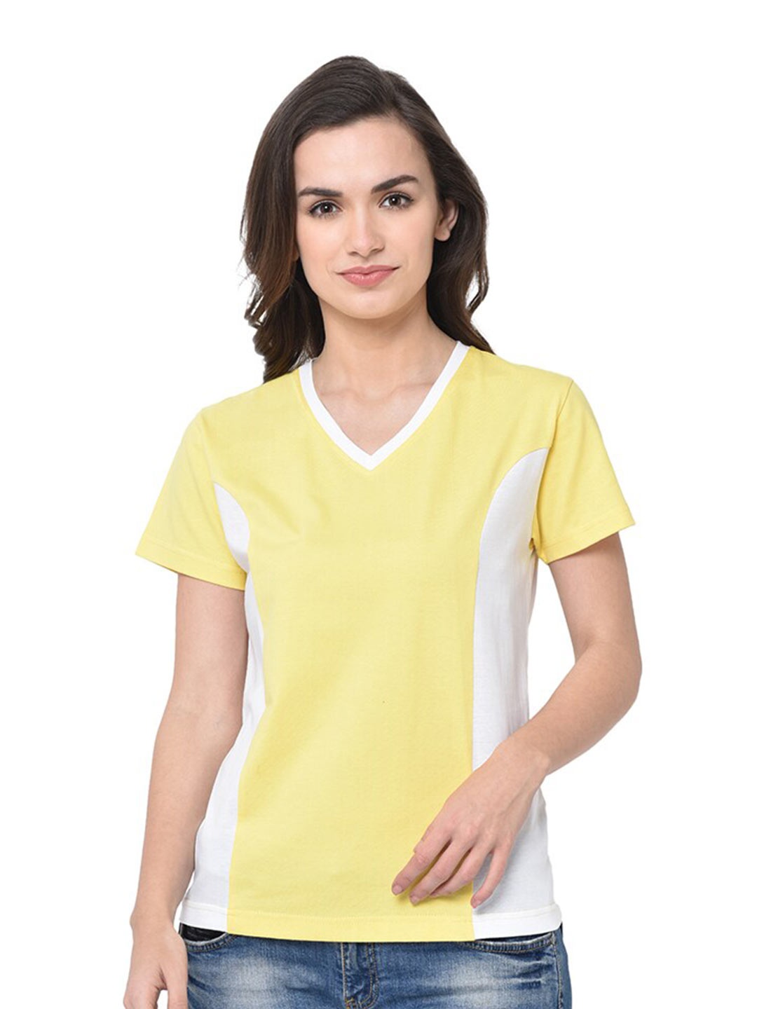 

GLITO Striped V-Neck Cotton Casual T-shirt, White