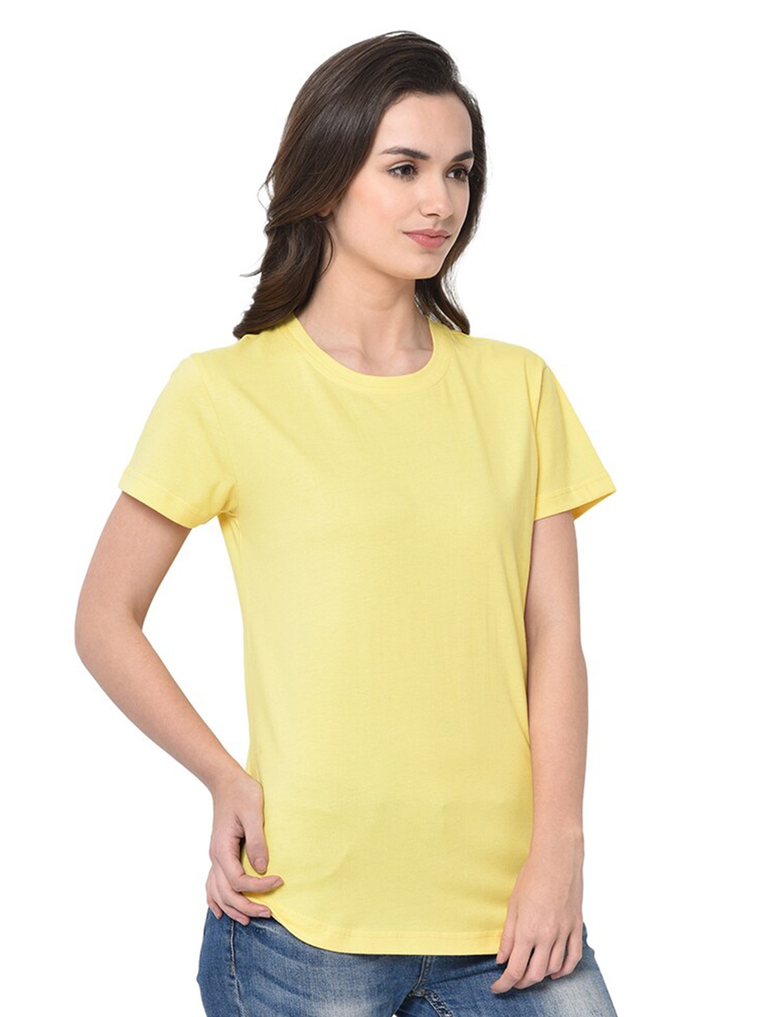 

GLITO Round Neck Cotton Casual T-shirt, Yellow