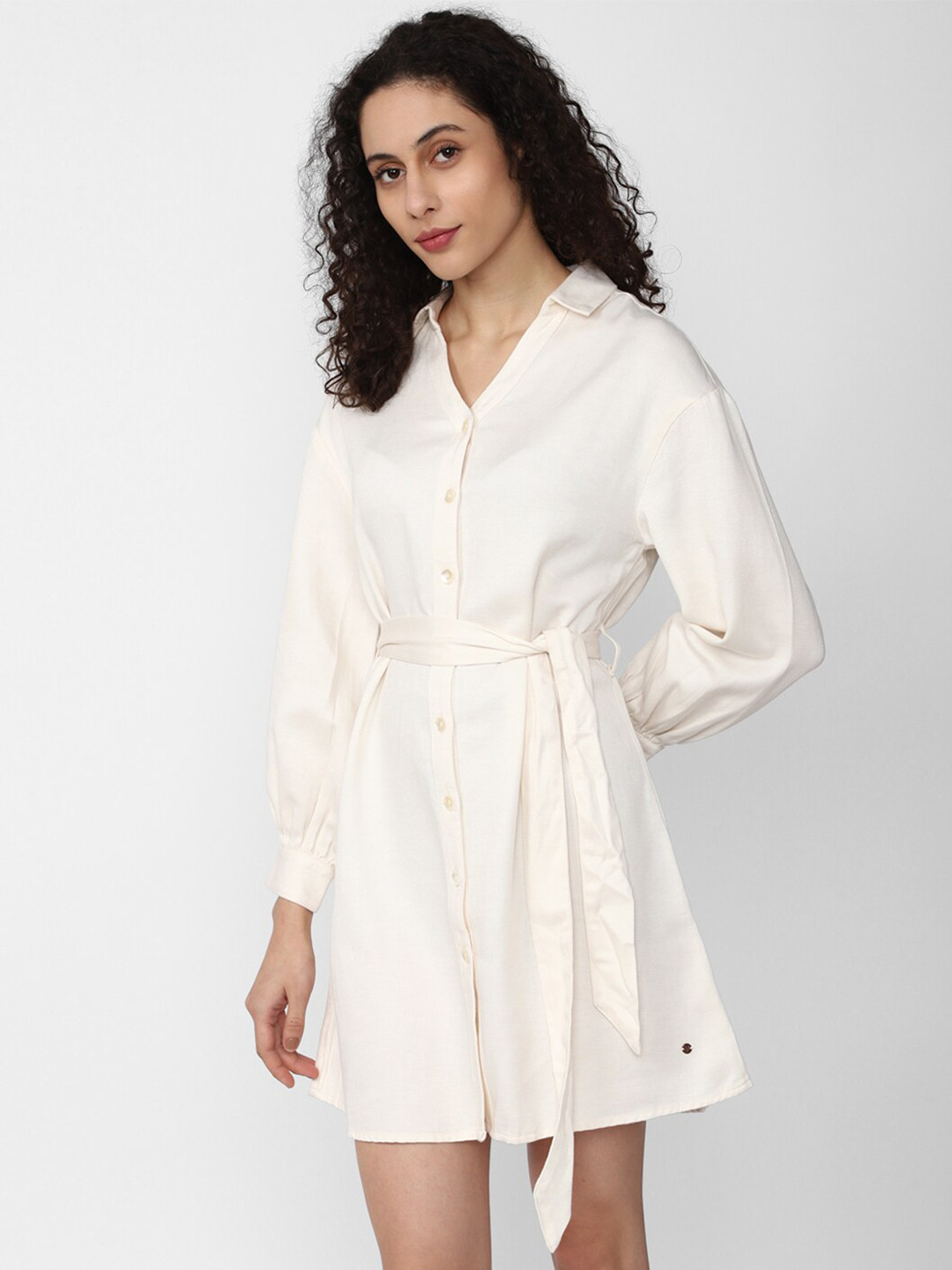 

Van Heusen Woman Shirt Collar Cuffed Sleeves Shirt Dress, Cream