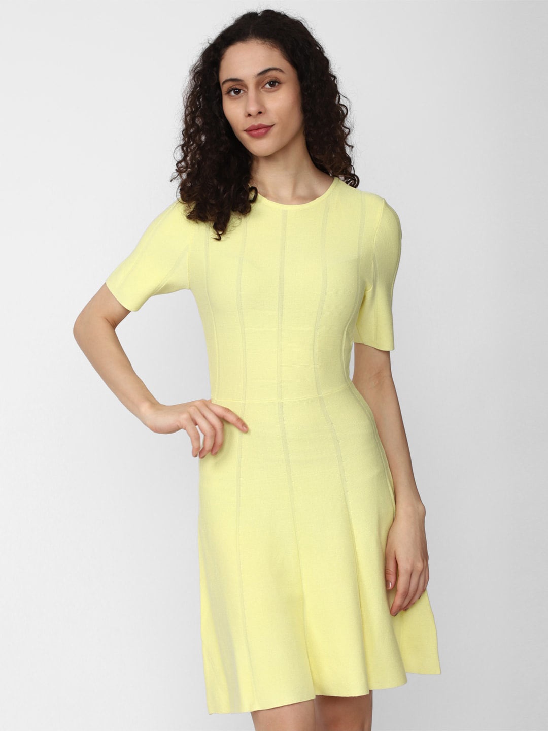 

Van Heusen Woman Round Neck Fit & Flare Dress, Yellow