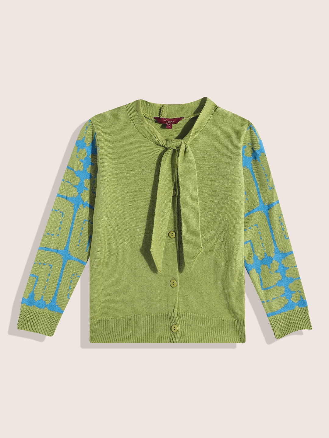 

Sangria Girls Acrylic Abstract Printed Sleeves Cardigan, Green