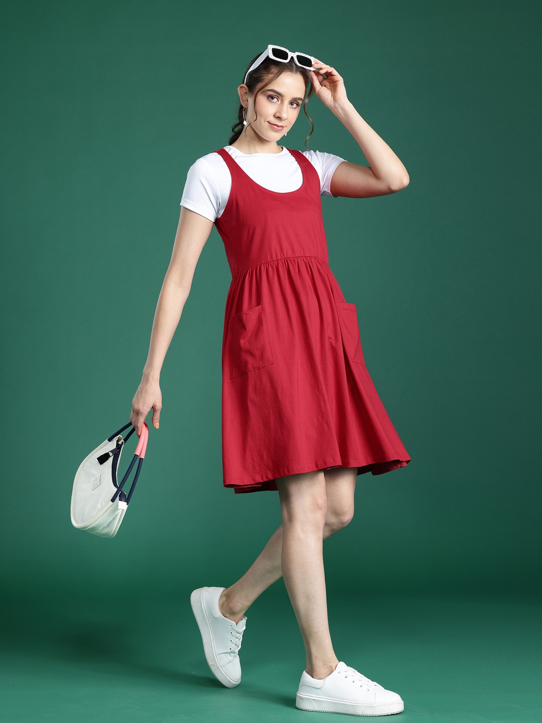 

DressBerry Pure Cotton Pocket Detail A-Line Dress, Red