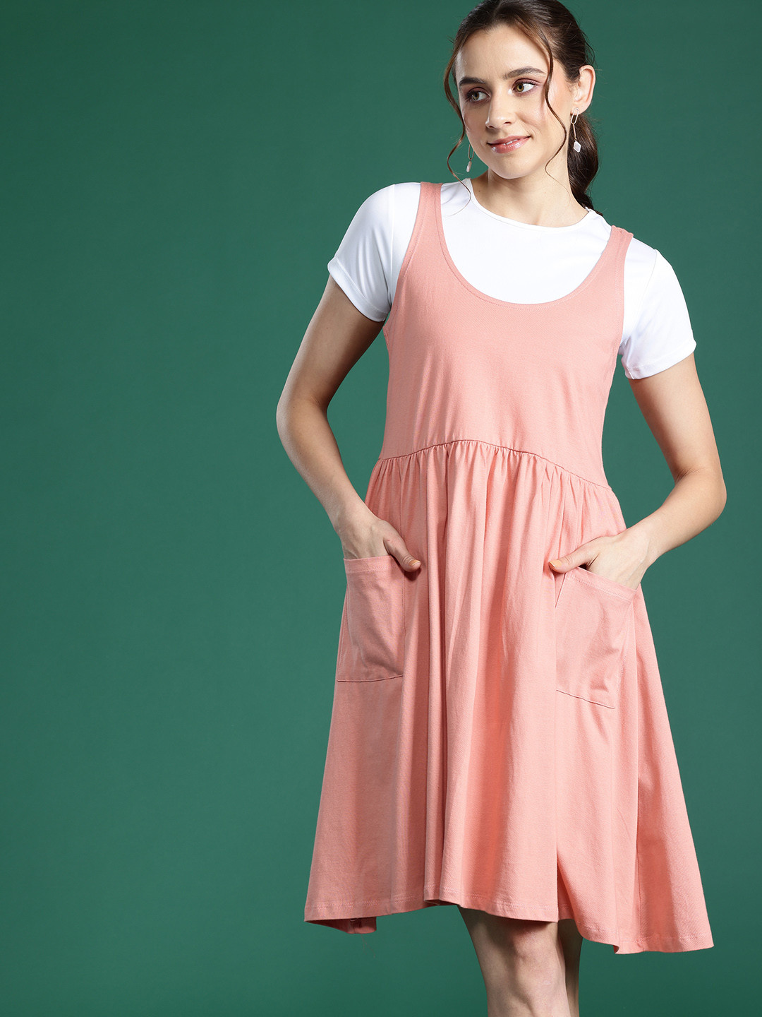 

DressBerry Pure Cotton Pocket Detail A-Line Dress, Peach