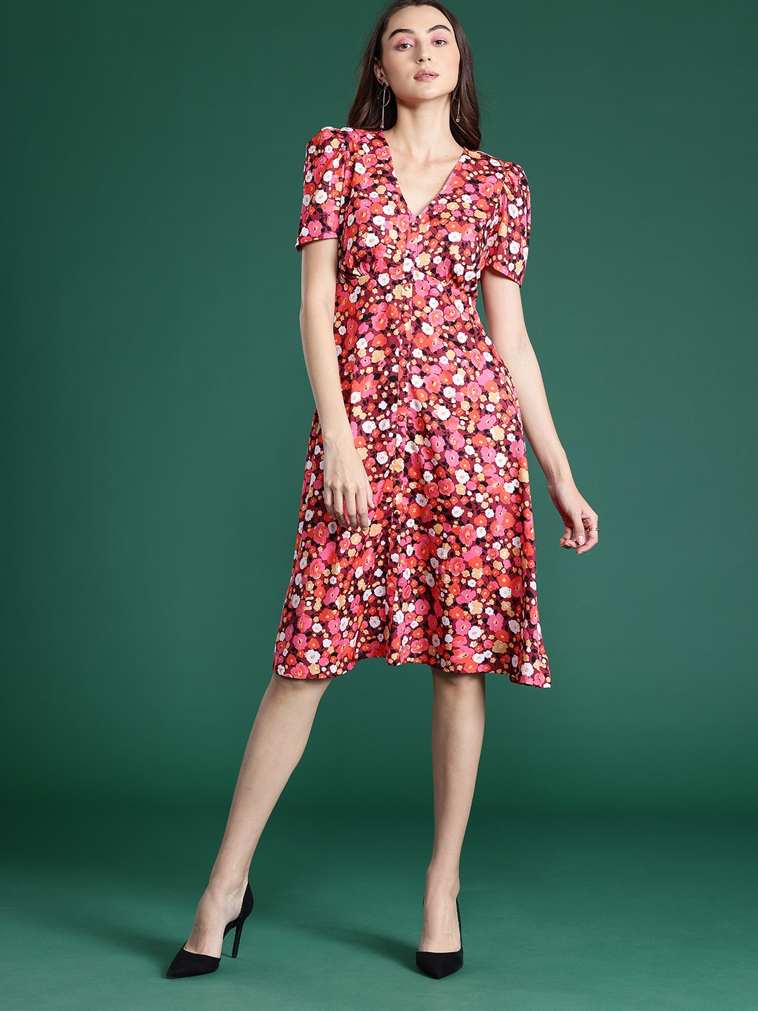 

DressBerry Floral Print Empire Dress, Maroon