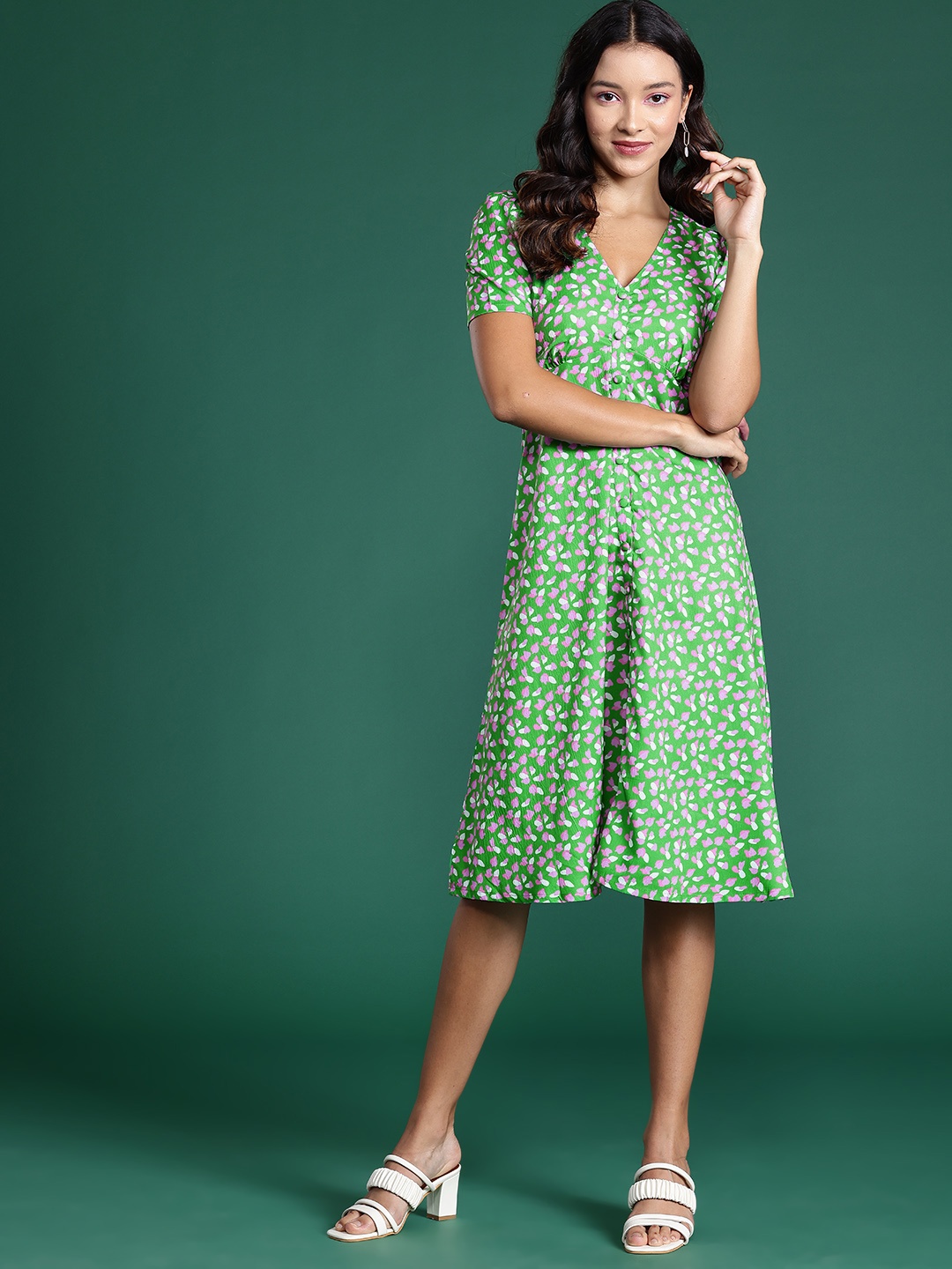 

DressBerry Printed Empire Midi Dress, Green