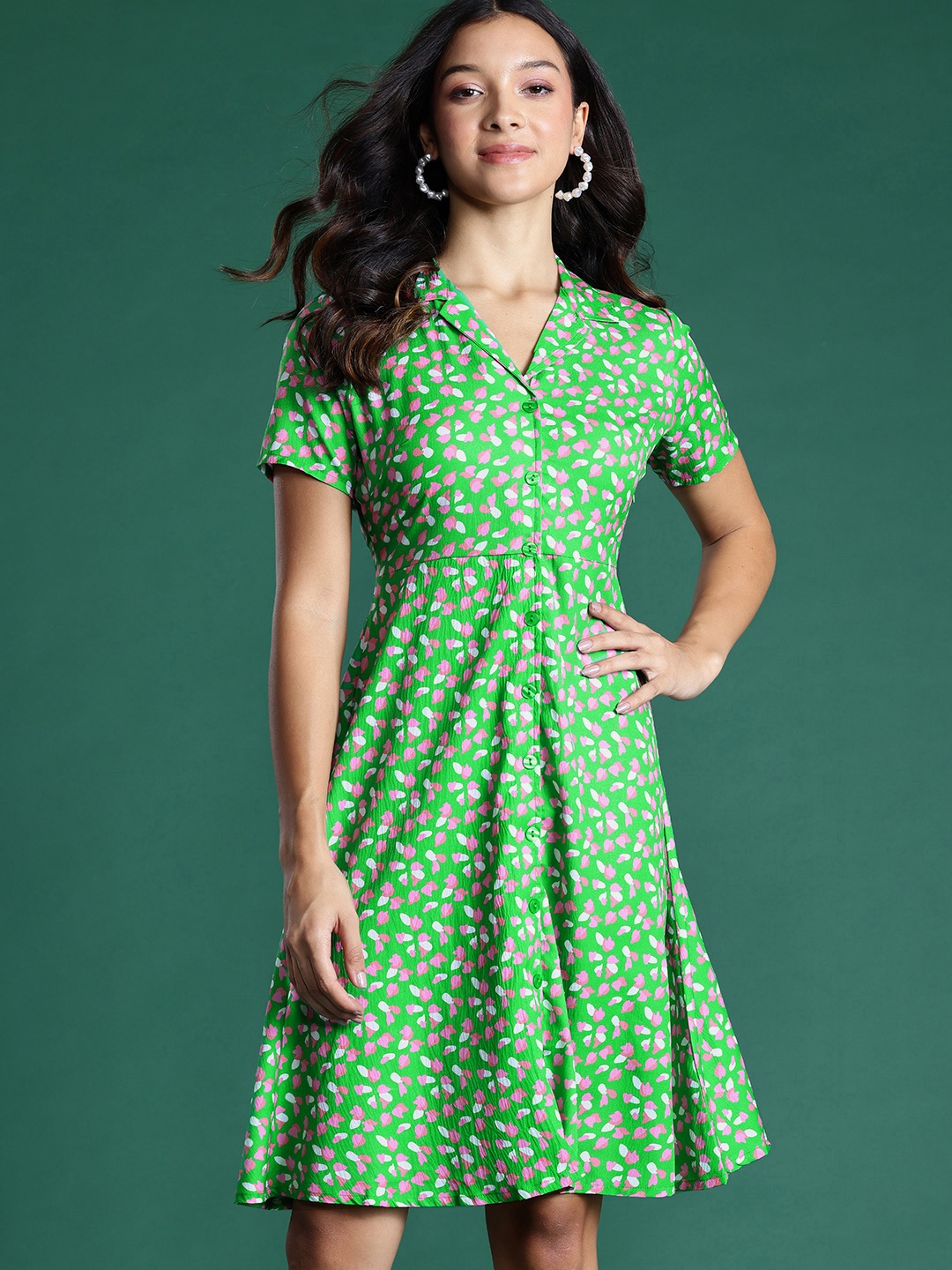 

DressBerry Printed Shirt Dress, Green