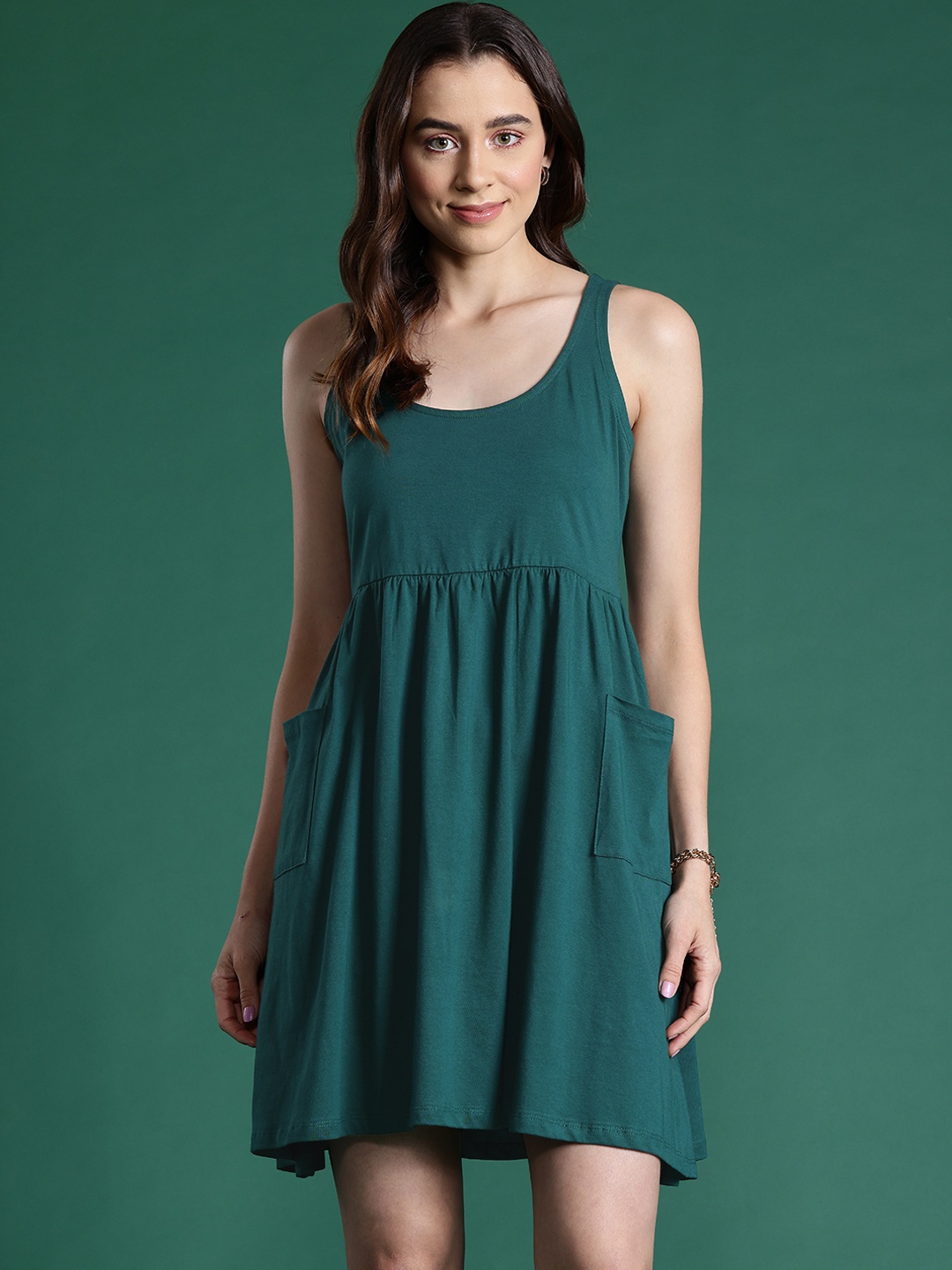 

DressBerry Pure Cotton A-Line Dress, Green