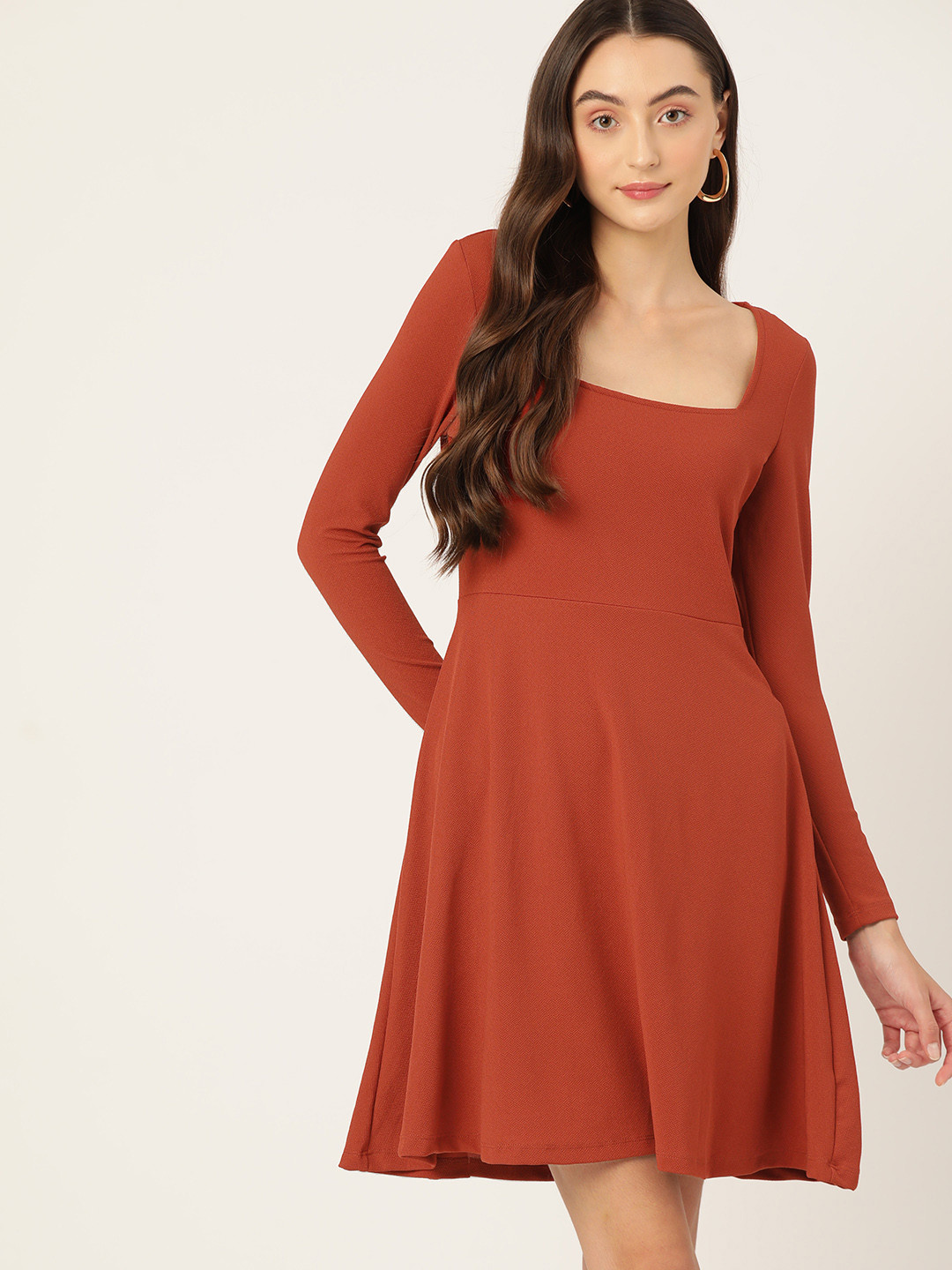 

DressBerry Textured A-Line Dress, Rust