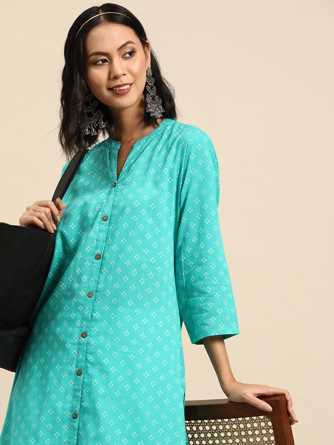 

Sangria Pure Cotton Bandhani Printed Kurta, Blue