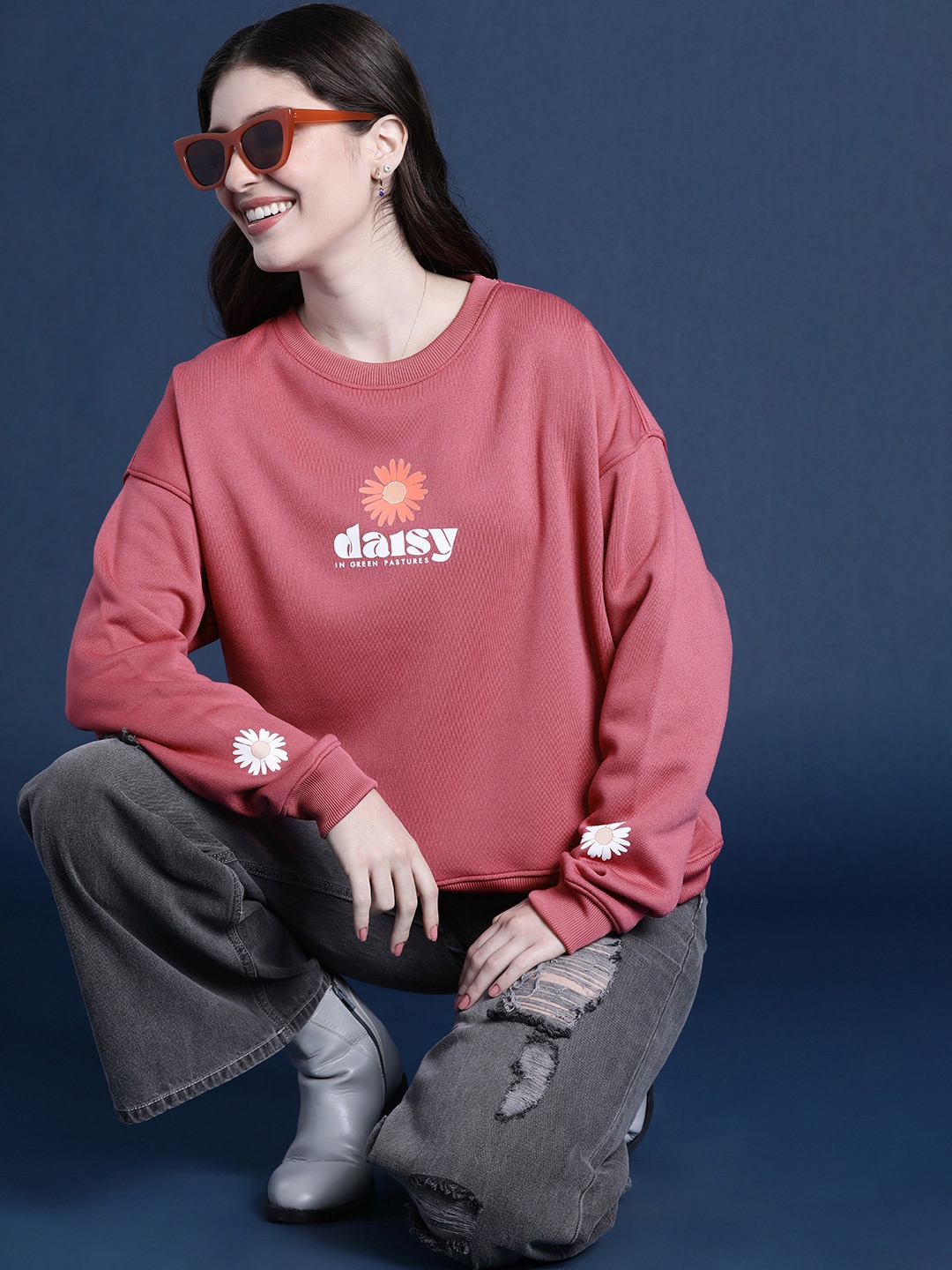 

Mast & Harbour Typography Printed Pullover Sweatshirt, Rose