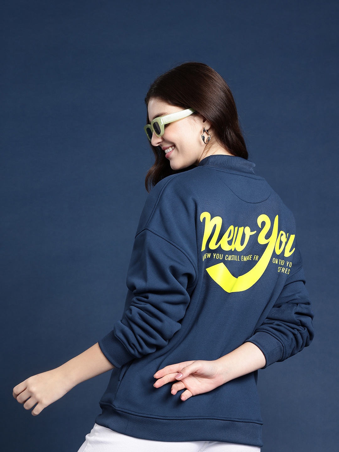 Mast & Harbour Typography Printed Applique Pullover Sweatshirt, Navy blue