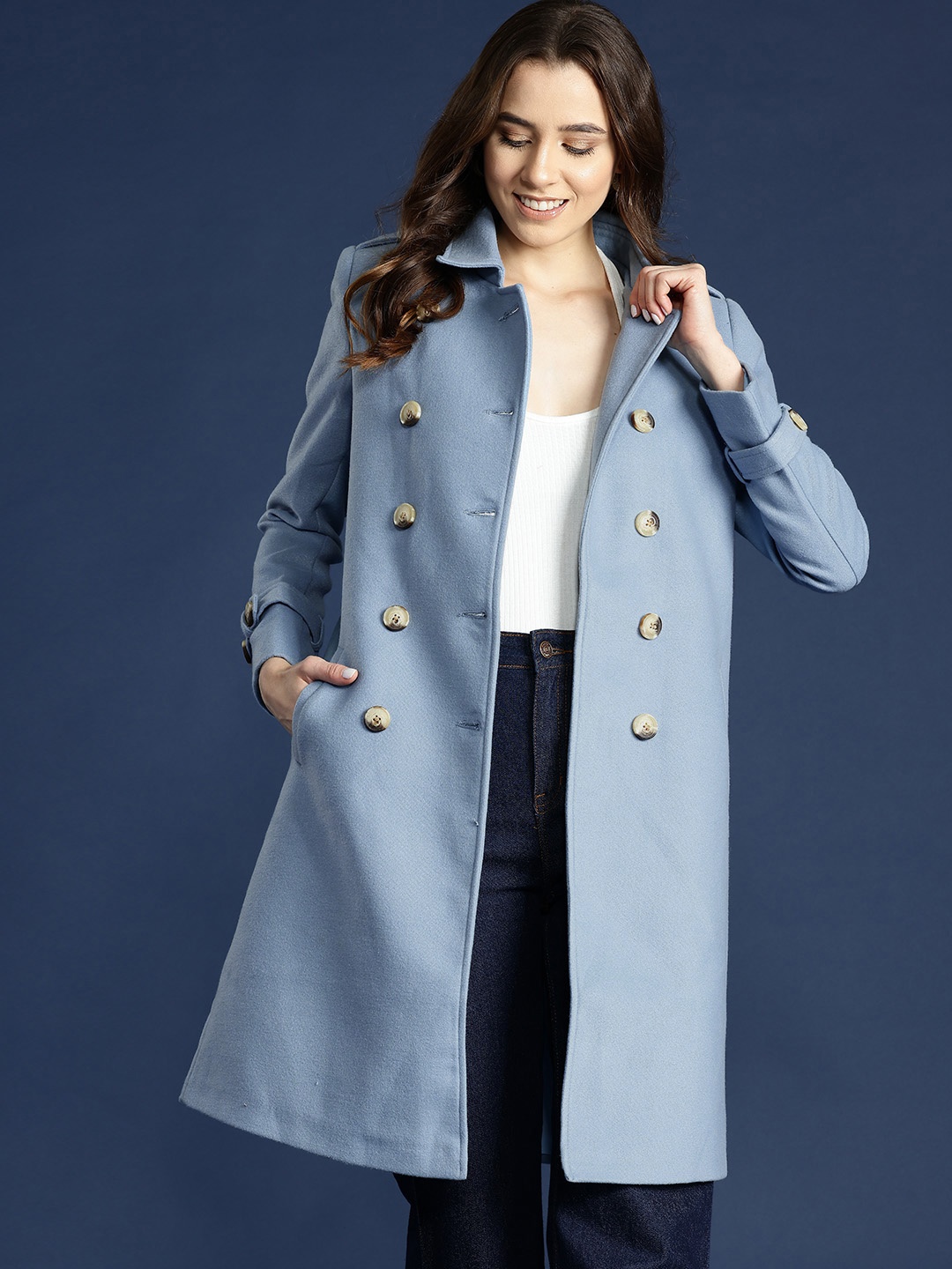 

Mast & Harbour Double-Breasted Longline Overcoat, Blue
