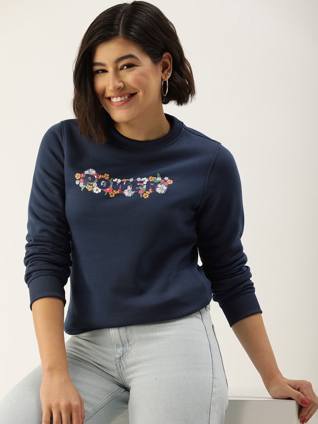 

Mast & Harbour Graphic Printed Round-Neck Pullover Sweatshirt, Navy blue
