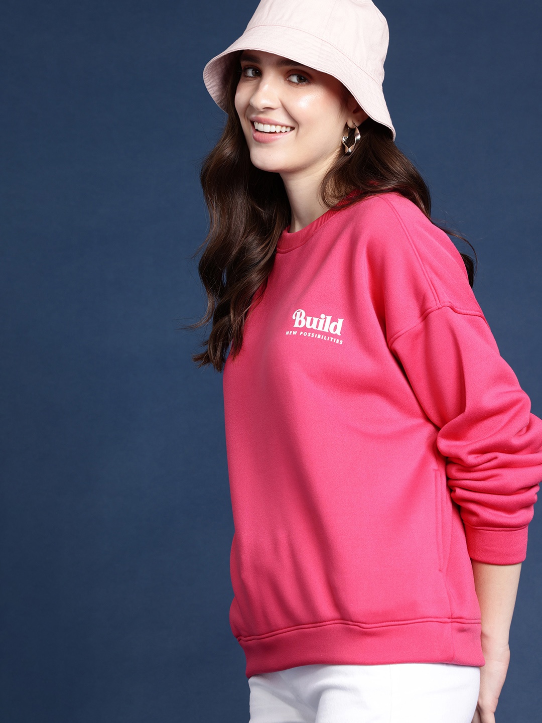 

Mast & Harbour Typography Printed Pullover Sweatshirt, Fuchsia