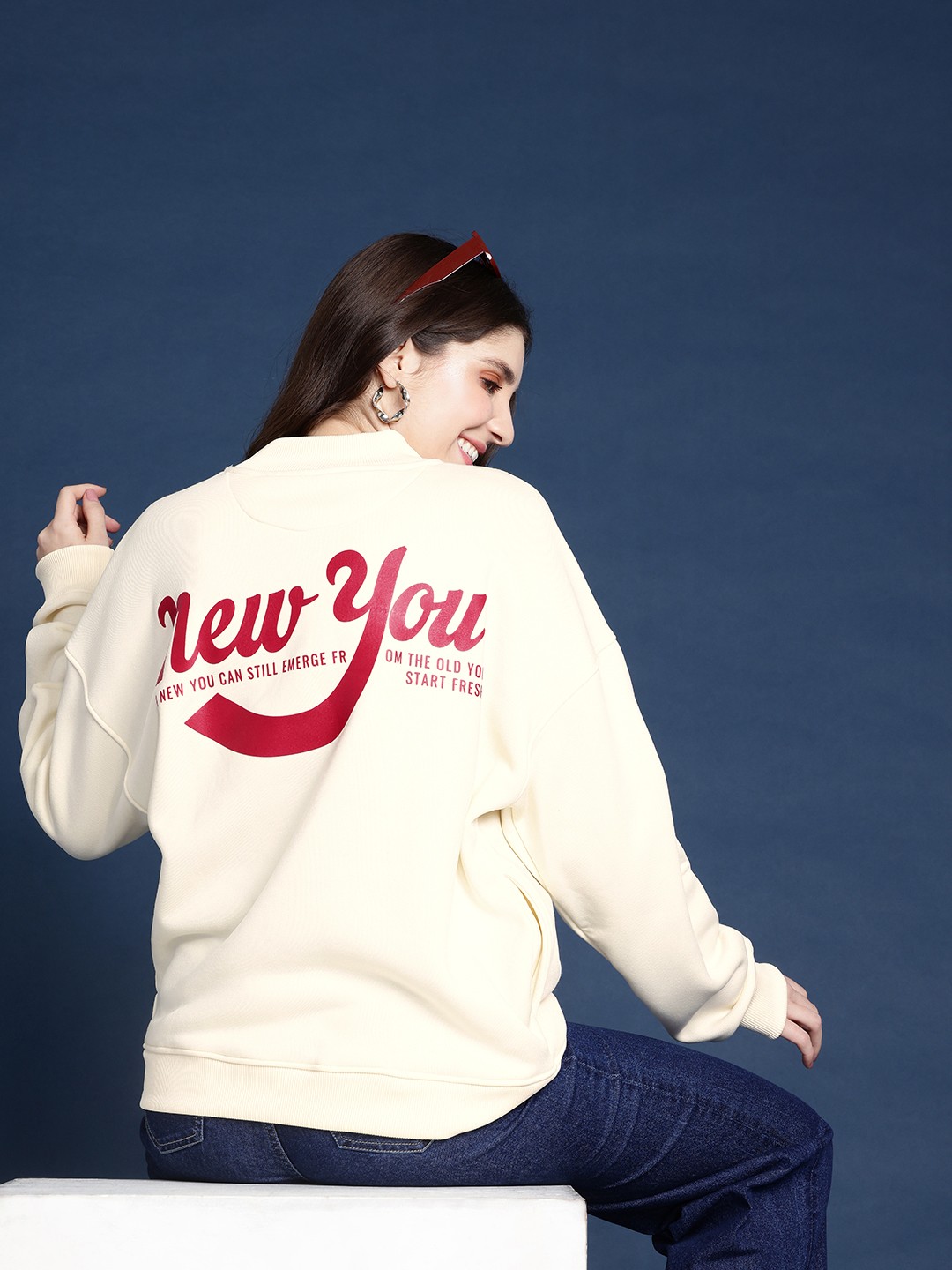 

Mast & Harbour Typography Printed Pullover Sweatshirt, Cream