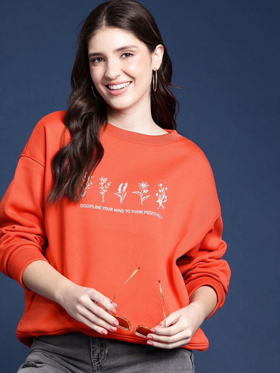 

Mast & Harbour Women Printed Sweatshirt, Orange