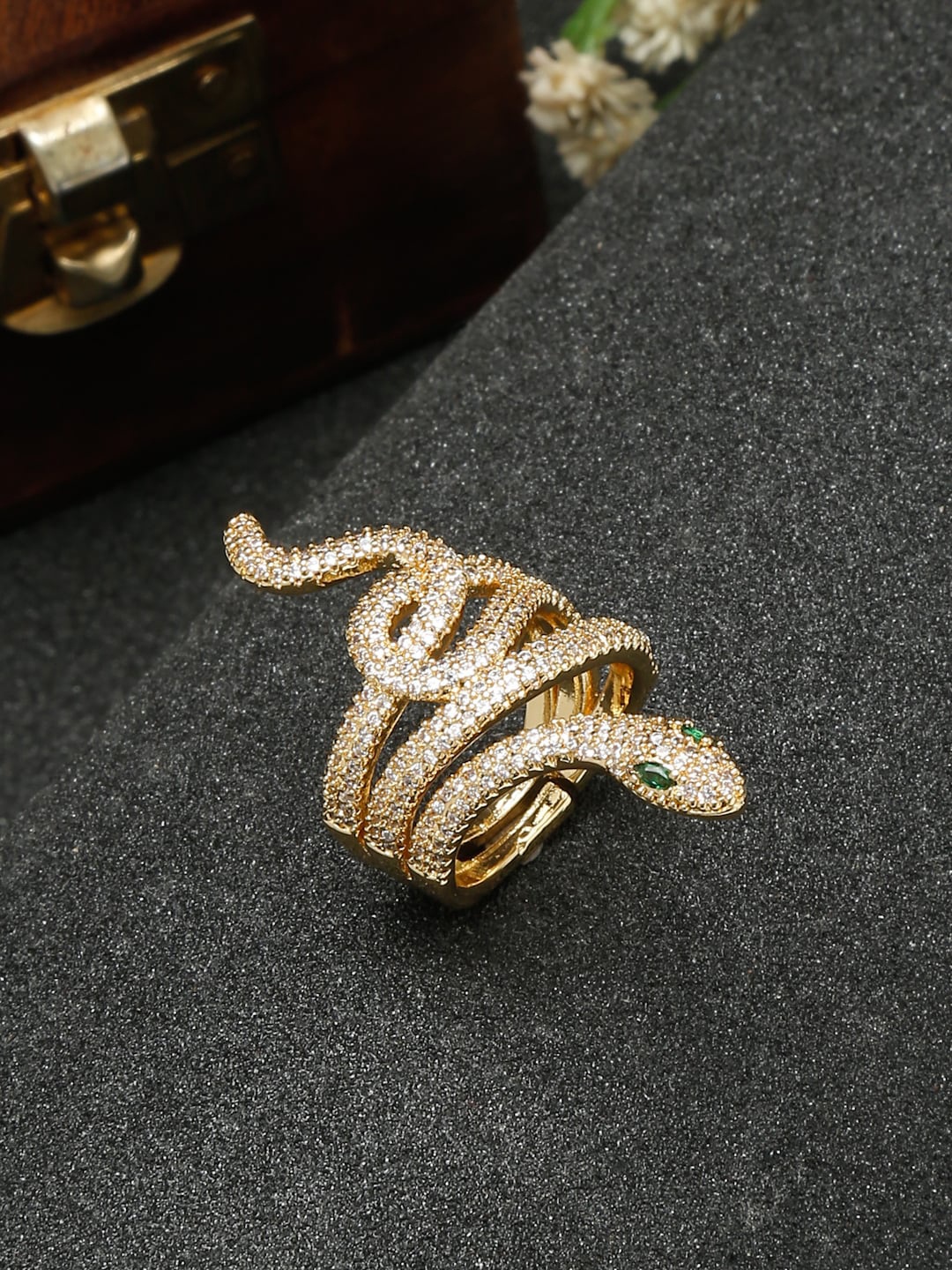 

YouBella Gold-Plated American Diamond Studded Adjustable Snake Motifs Finger Ring