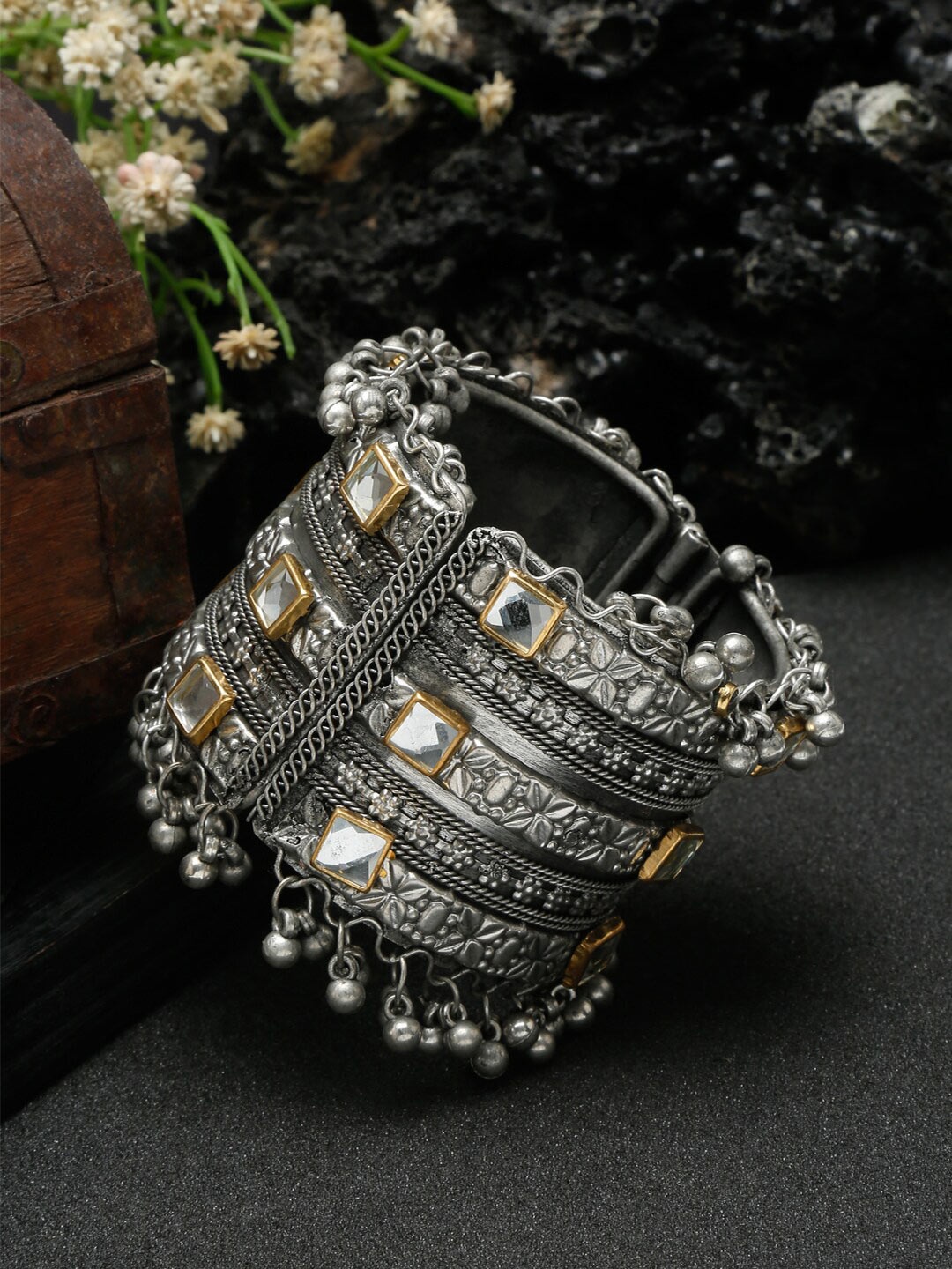 

YouBella Women Silver-Plated Cuff Bracelet