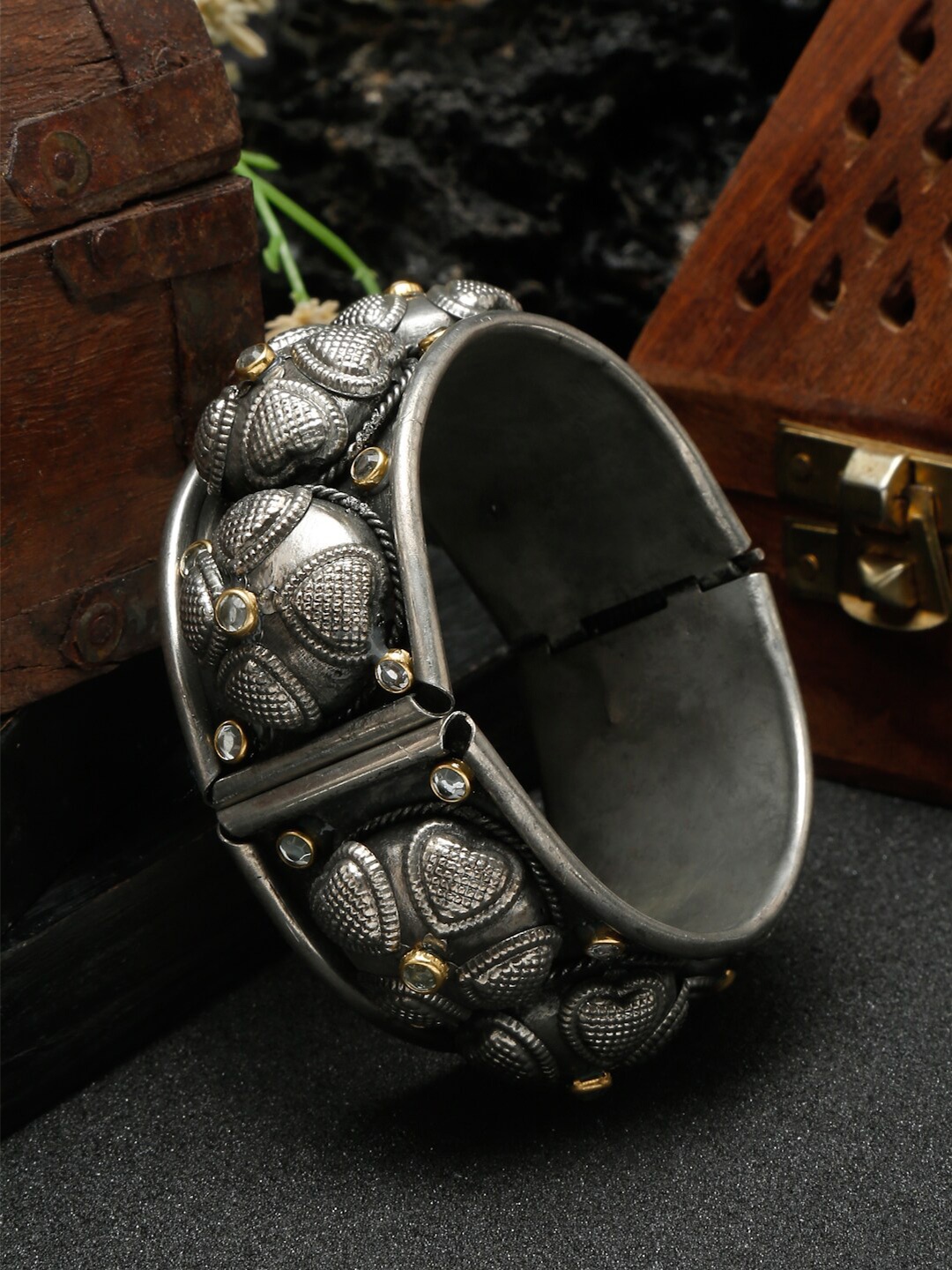 

YouBella Women Silver-Plated Oxidised Cuff Bracelet