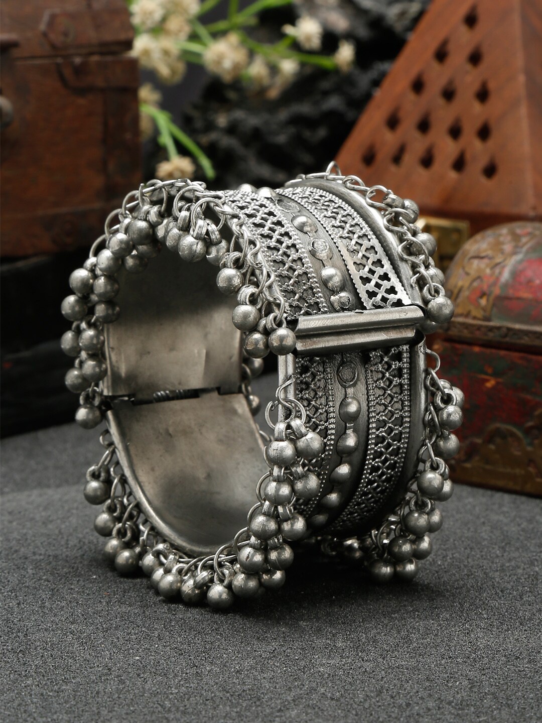 

YouBella Women Silver-Plated Artificial Beads Cuff Bracelet