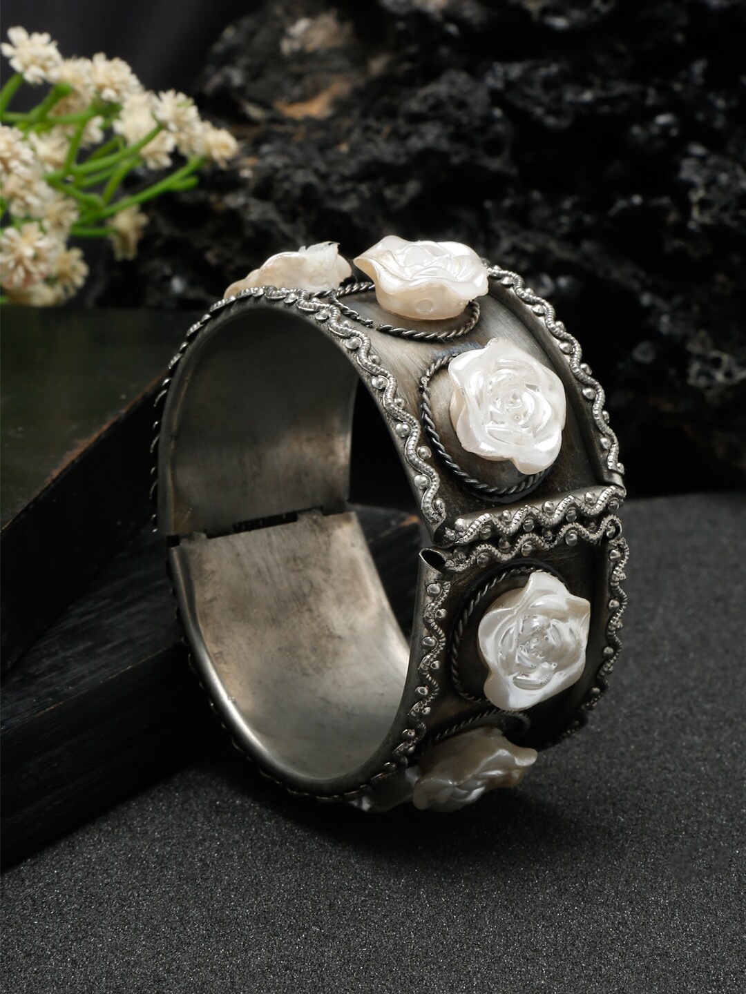 

YouBella Women Silver-Plated Oxidised Cuff Bracelet