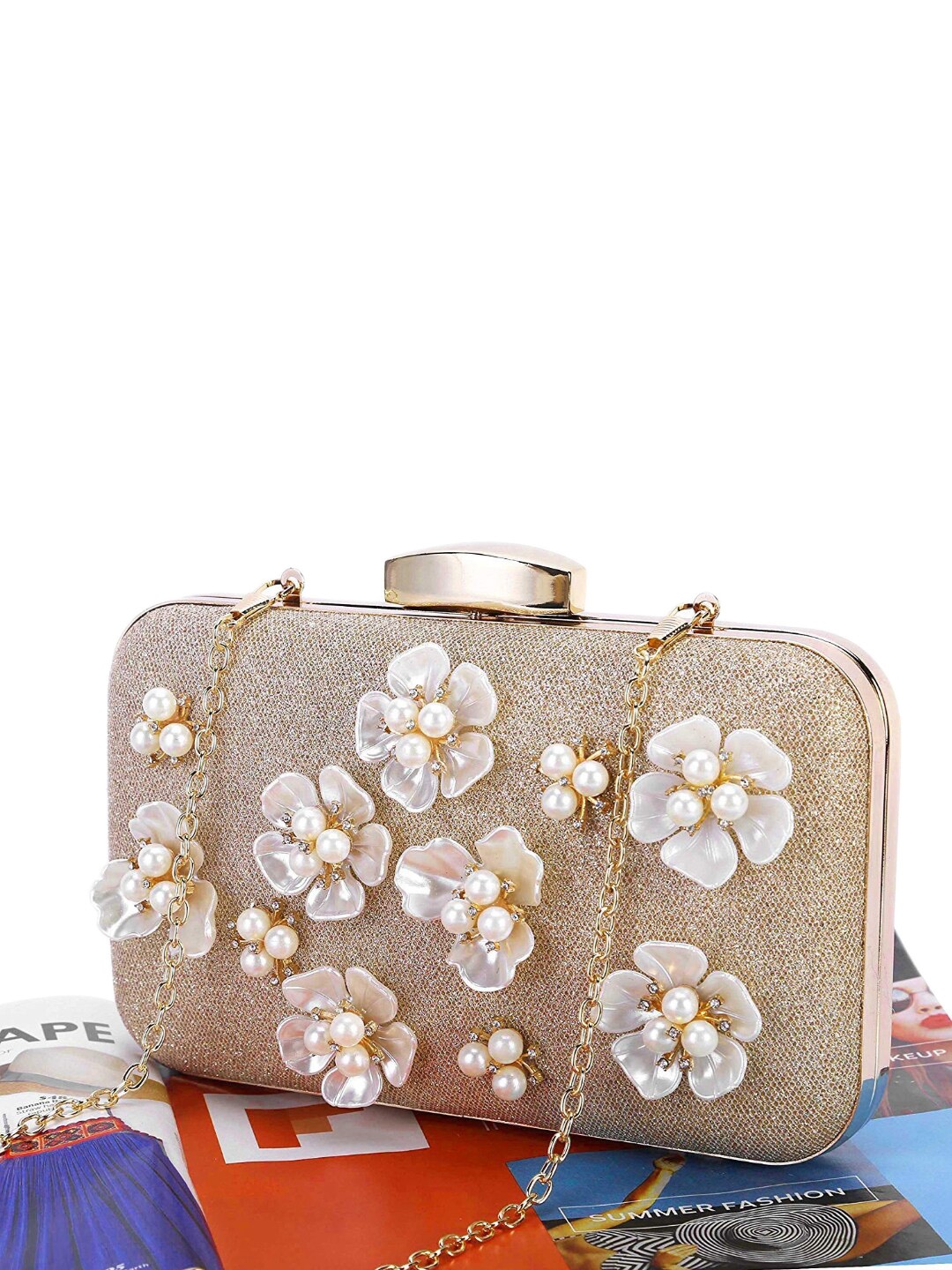 

YouBella Embellished Box Clutch, Beige