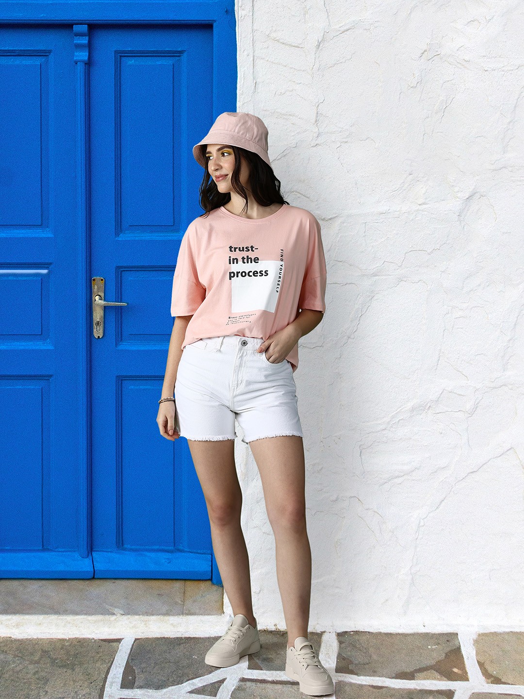

Mast & Harbour Typography Print Pure Cotton Relaxed T-shirt, Peach