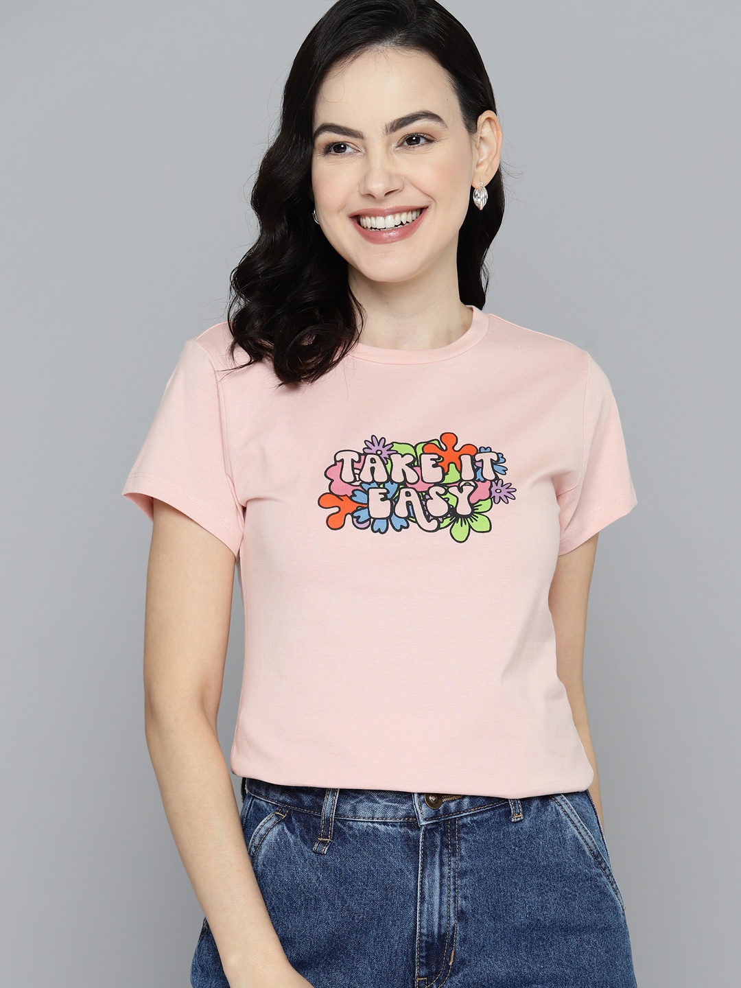 

Mast & Harbour Typography Printed Pure Cotton T-shirt, Peach