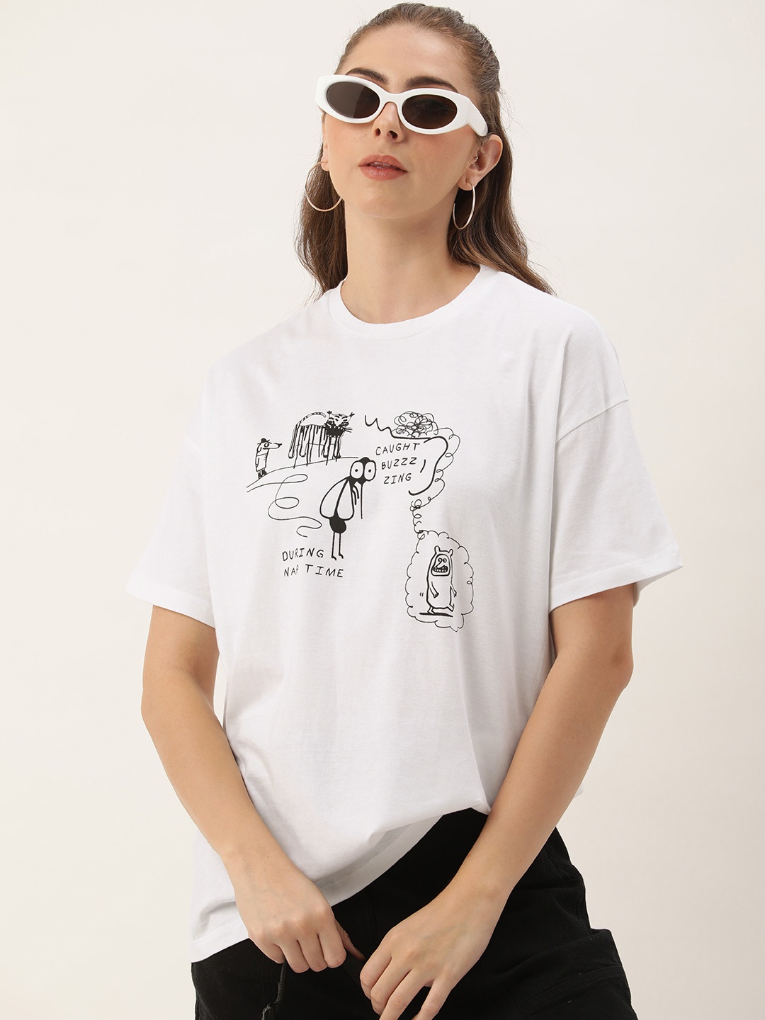 

Kook N Keech Graphic Printed Drop-Shoulder Sleeves Pure Cotton T-shirt, White